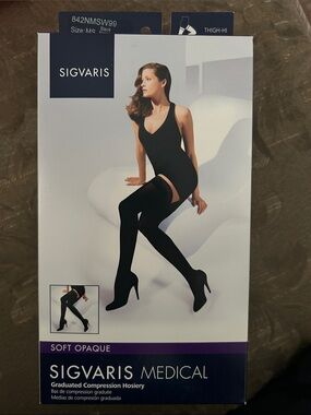 Sigvaris Soft Opaque Thigh-High Compression Hosiery — Black